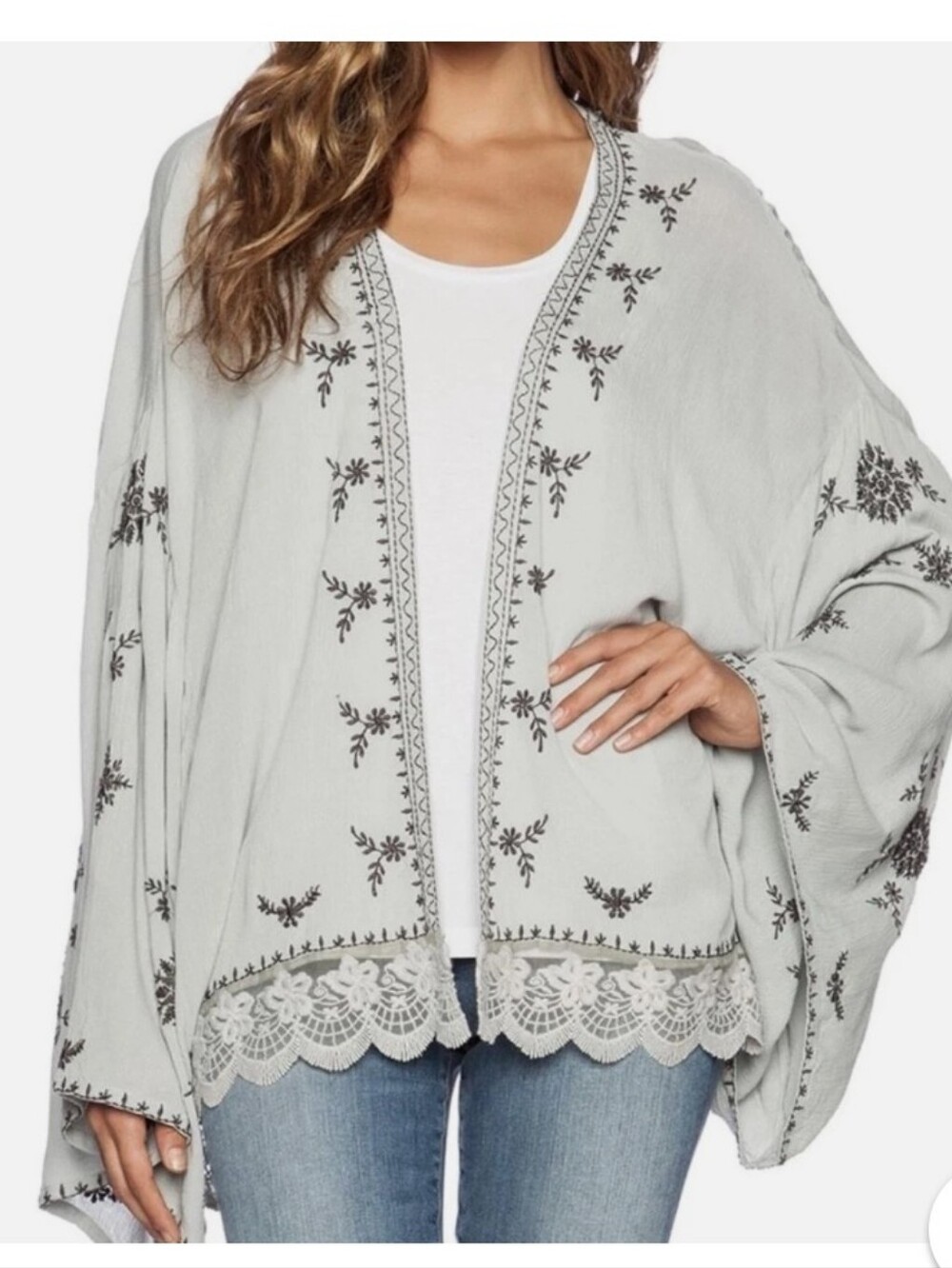 Free People Boho Embroidered Kimono S